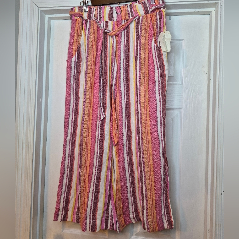 Indigo Rein Women’s Striped Wide-Leg Cropped Pants with Tie Waist - XL
